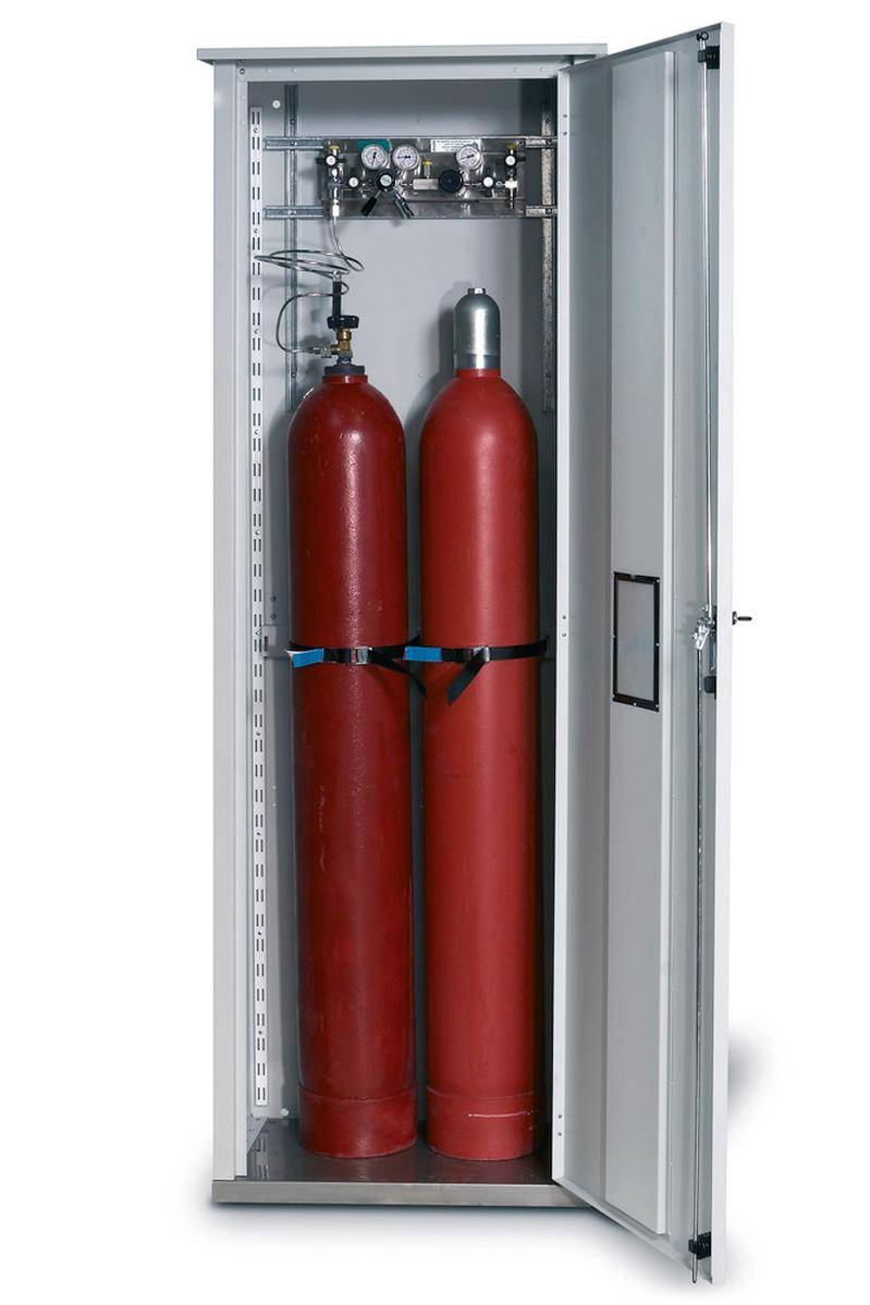 asecos Gasflaschenschrank, 2 x 50 l Gasflaschen, B 700 mm, 1-flügelige Tür rechts, grau-0