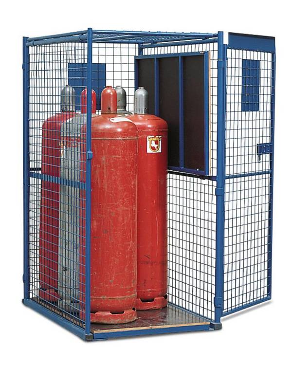 Gasflaschenschrank für 12 x 11 kg oder 6 x 33 kg Gasflaschen, 1-flügelige Tür, flacher Boden, blau