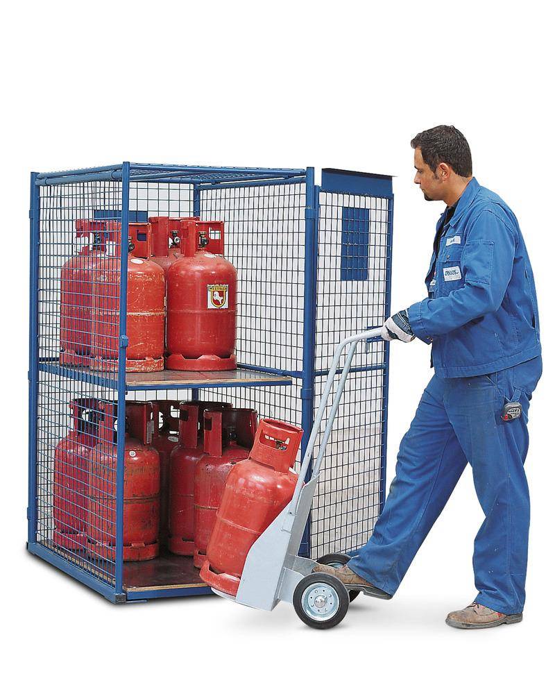 Gasflaschenschrank für 12 x 11 kg oder 6 x 33 kg Gasflaschen, 1-flügelige Tür, flacher Boden, blau-1