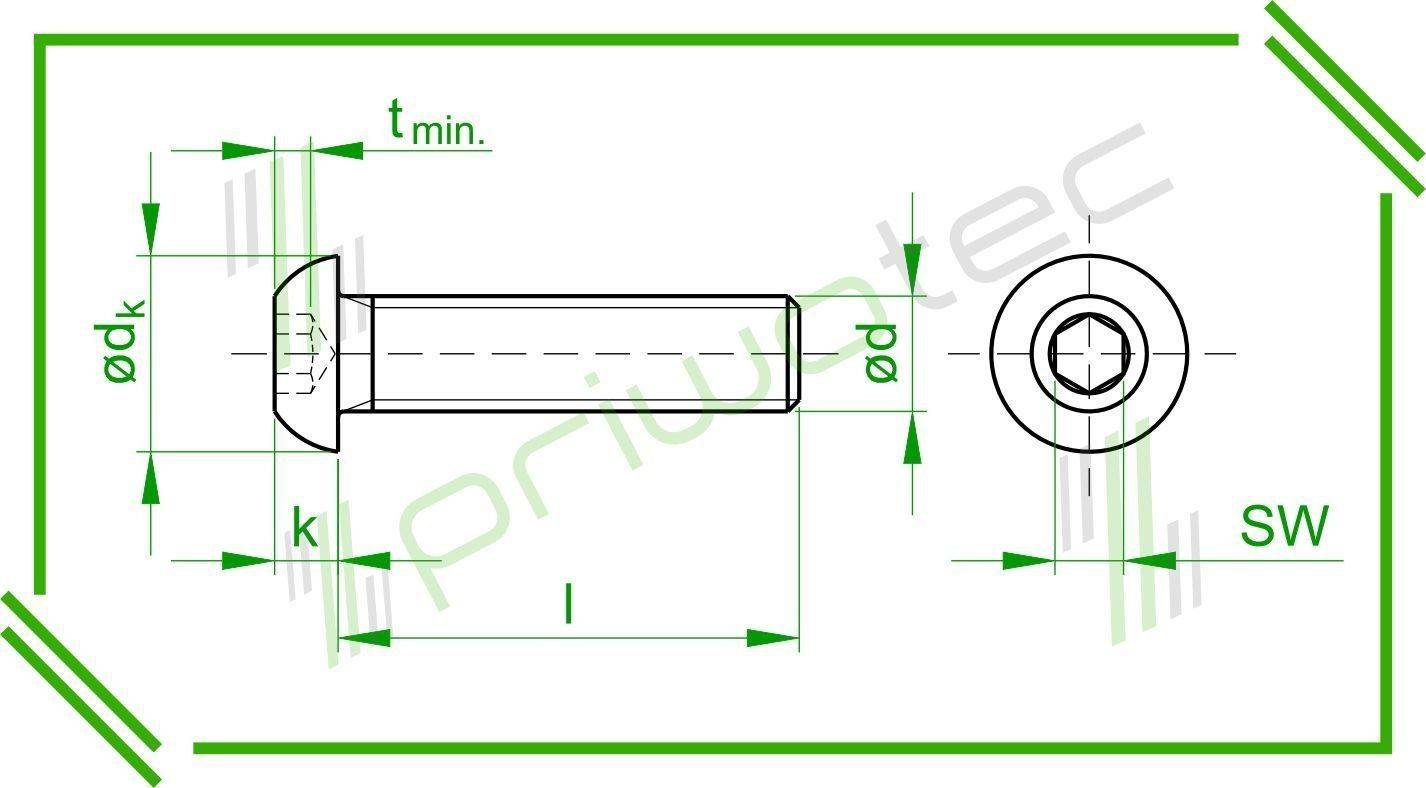 ISO7380-1 M3x16 Flachkopfschrauben mit Innensechskant, Vollgewinde Material: A2 - blank (100 Stk.)-0