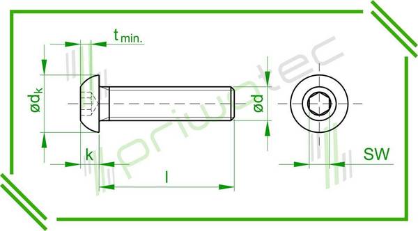 ISO7380-1 M3x16 Flachkopfschrauben mit Innensechskant, Vollgewinde Material: A2 - blank (100 Stk.)