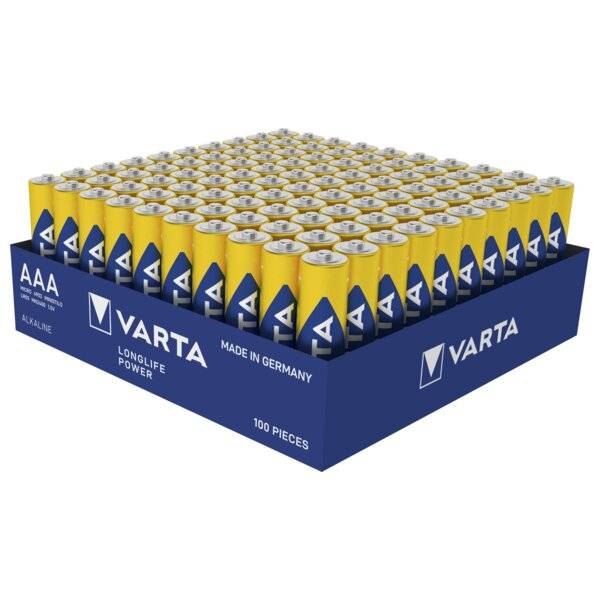 VARTA Batterie Alkaline, Longlife Power, Micro, AAA, LR03, 1.5V, Retail Box (100-er Pack)-1