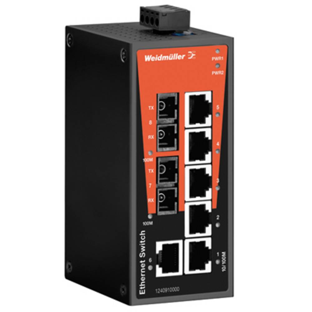 Netwerk switch, unmanaged, Fast Ethernet, Aantal poorten: 6x RJ45, 2 * SC Multi-mode, IP-30, -10 ° C