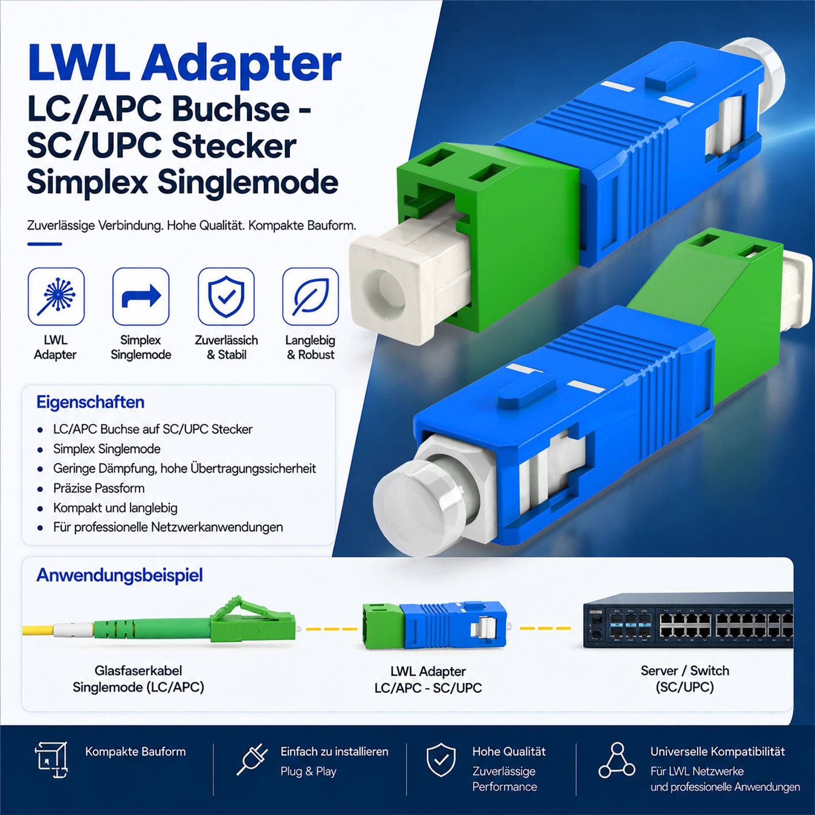 hb-digital LWL Adapter LC/APC Buchse auf SC/UPC Stecker Simplex-1