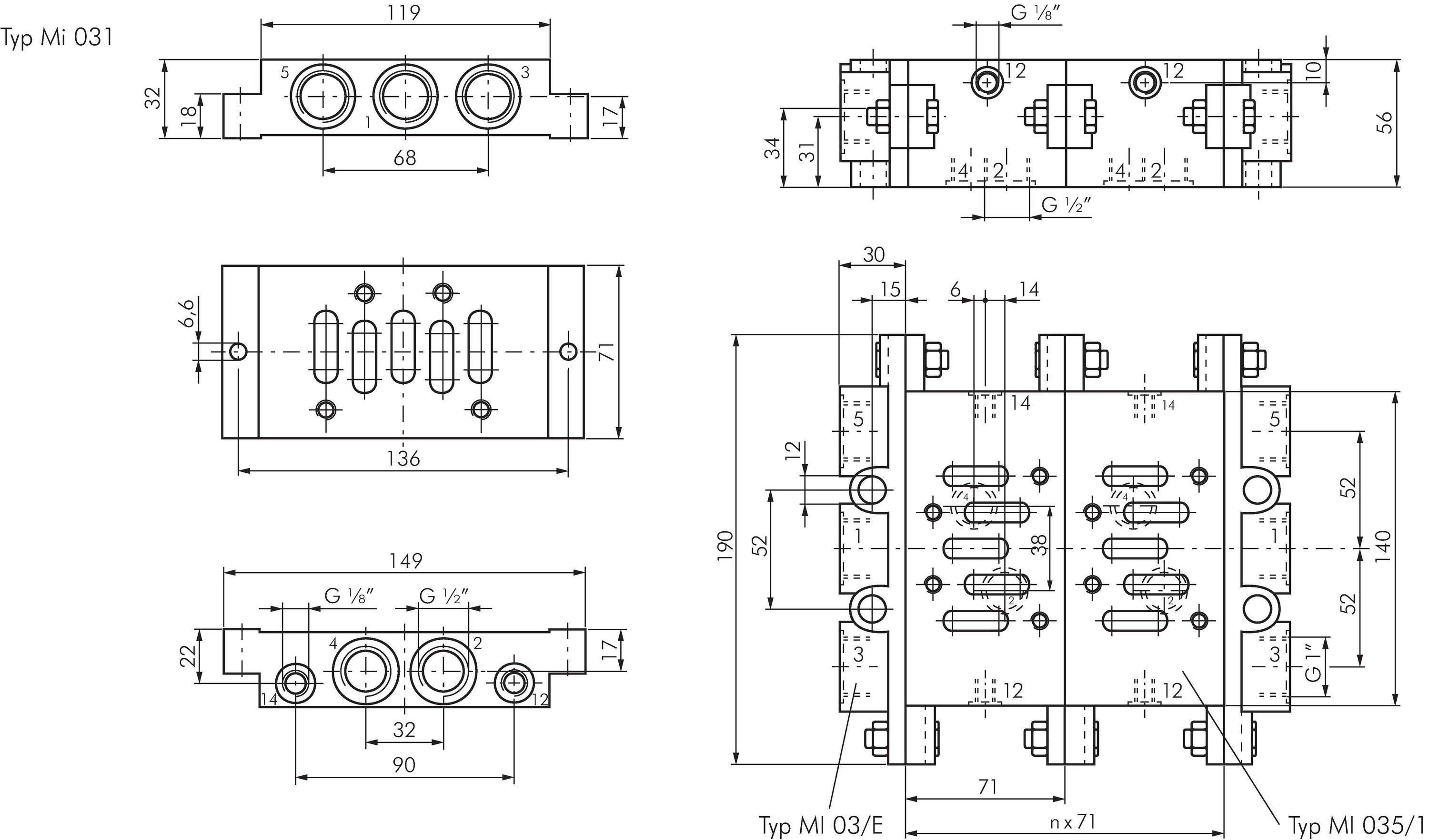 Airtec MI 035/1, ISO 3 Verkettungsplatte einfach, Abgänge unten-1