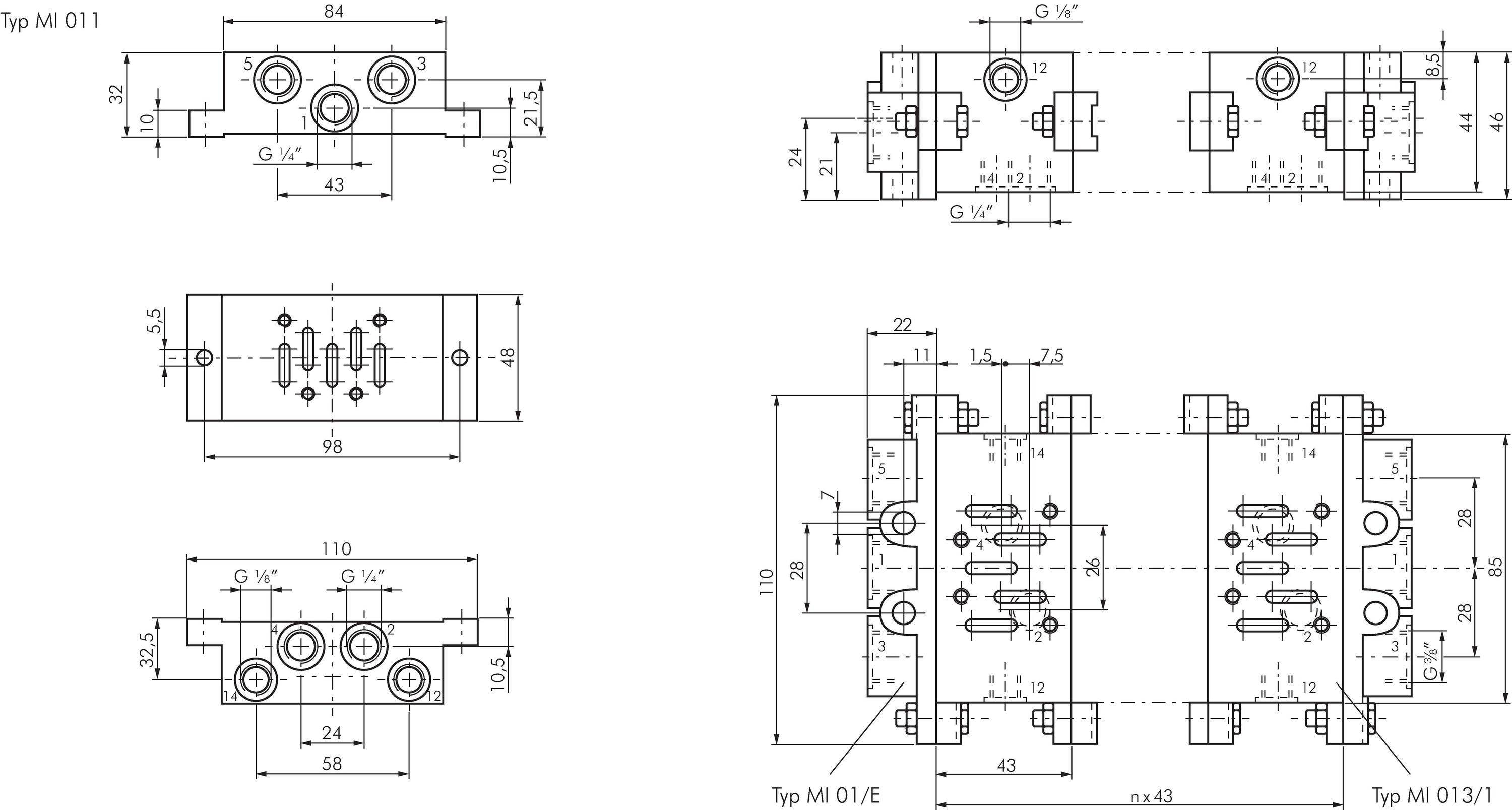 Airtec MI 013/1, ISO 1 Verkettungsplatte einfach, Abgänge unten-1
