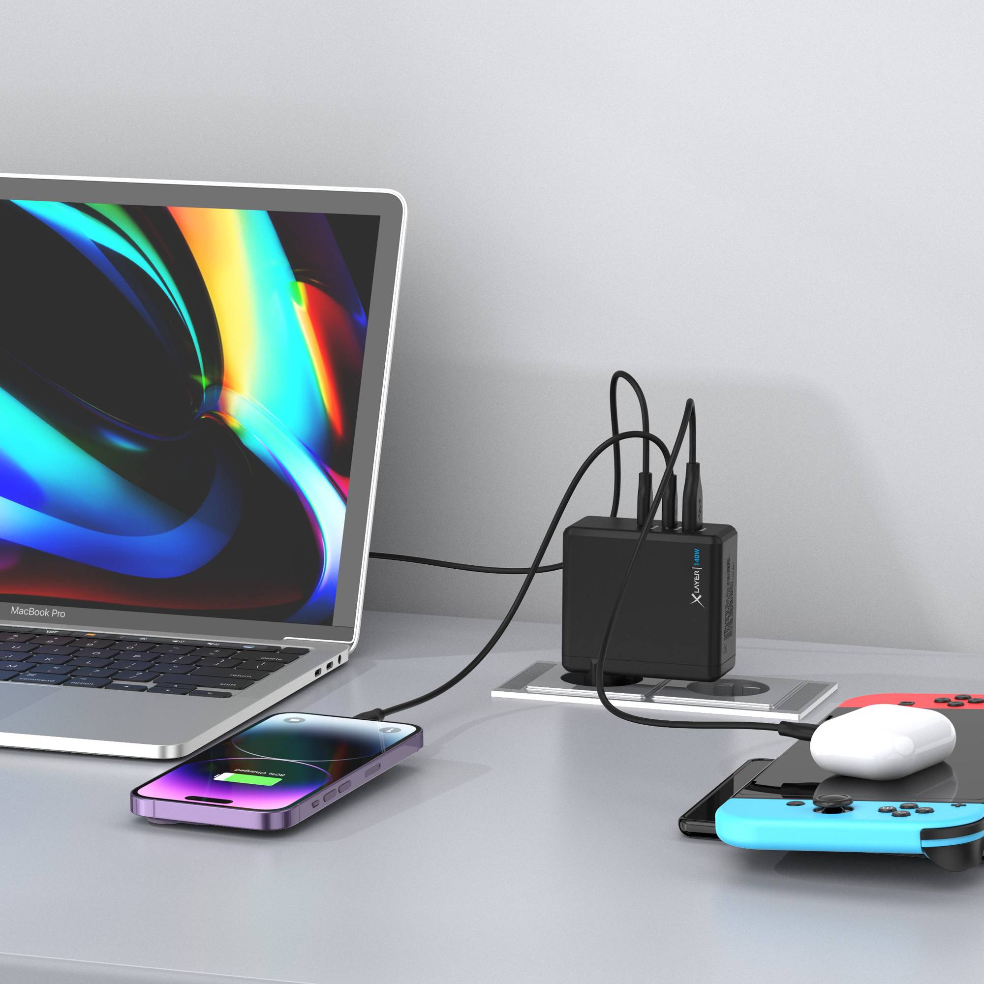 Ladegerät XLayer Powercharger 140W mit 2x USB Typ C & 1x USB Typ A schwarz-6