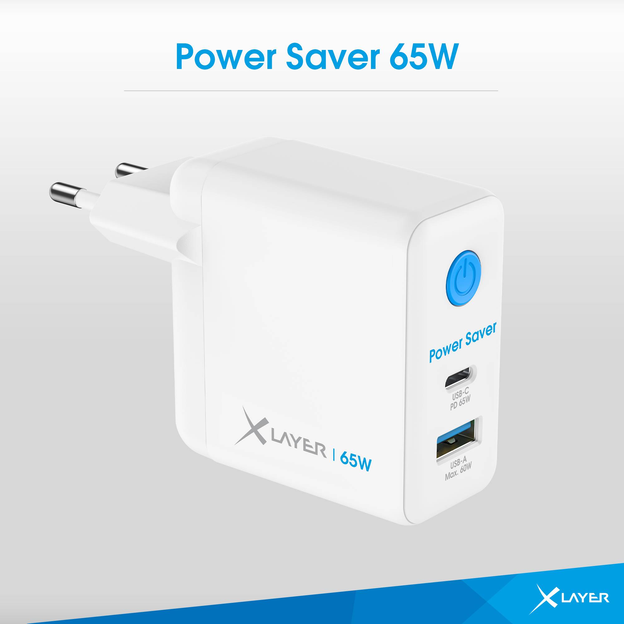 Ladegerät XLayer 65W Power Saver Ladegerät USB Typ C + Typ A mit Strom-Stopp-Funktion weiß-1