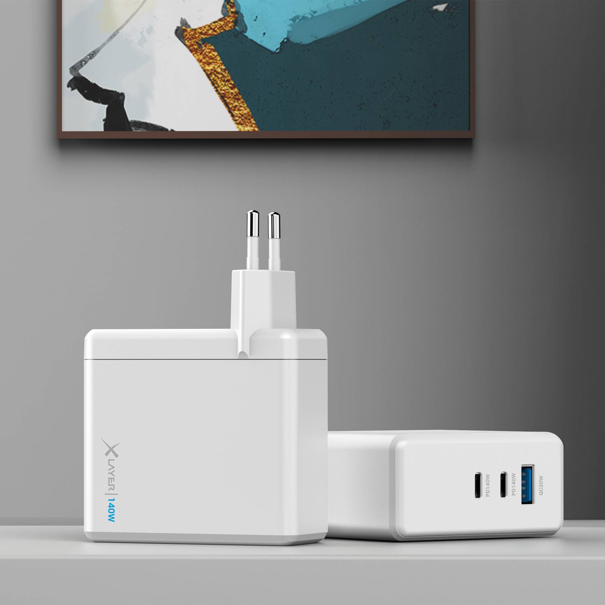 Symbolbild für Ladegerät XLayer Powercharger 140W mit 2x USB Typ C & 1x USB Typ A weiß