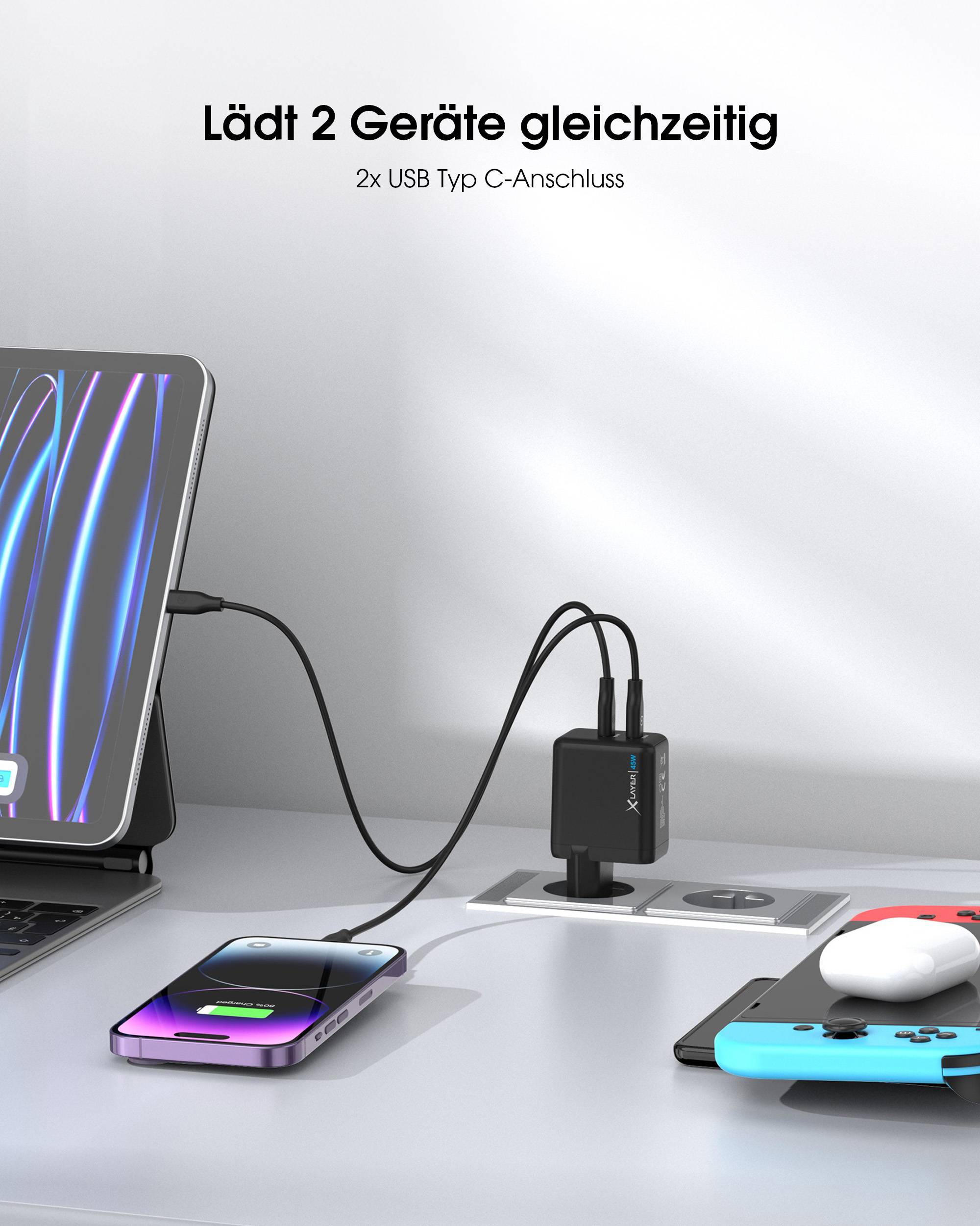 Ladegerät XLayer Powercharger 45W mit Dual USB Typ C schwarz-6