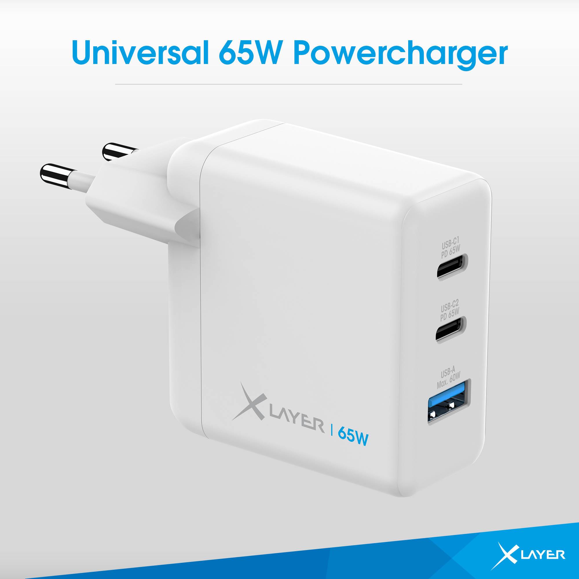 Ladegerät XLayer Powercharger 65W mit 2x USB Typ C & 1x USB Typ A weiß-1