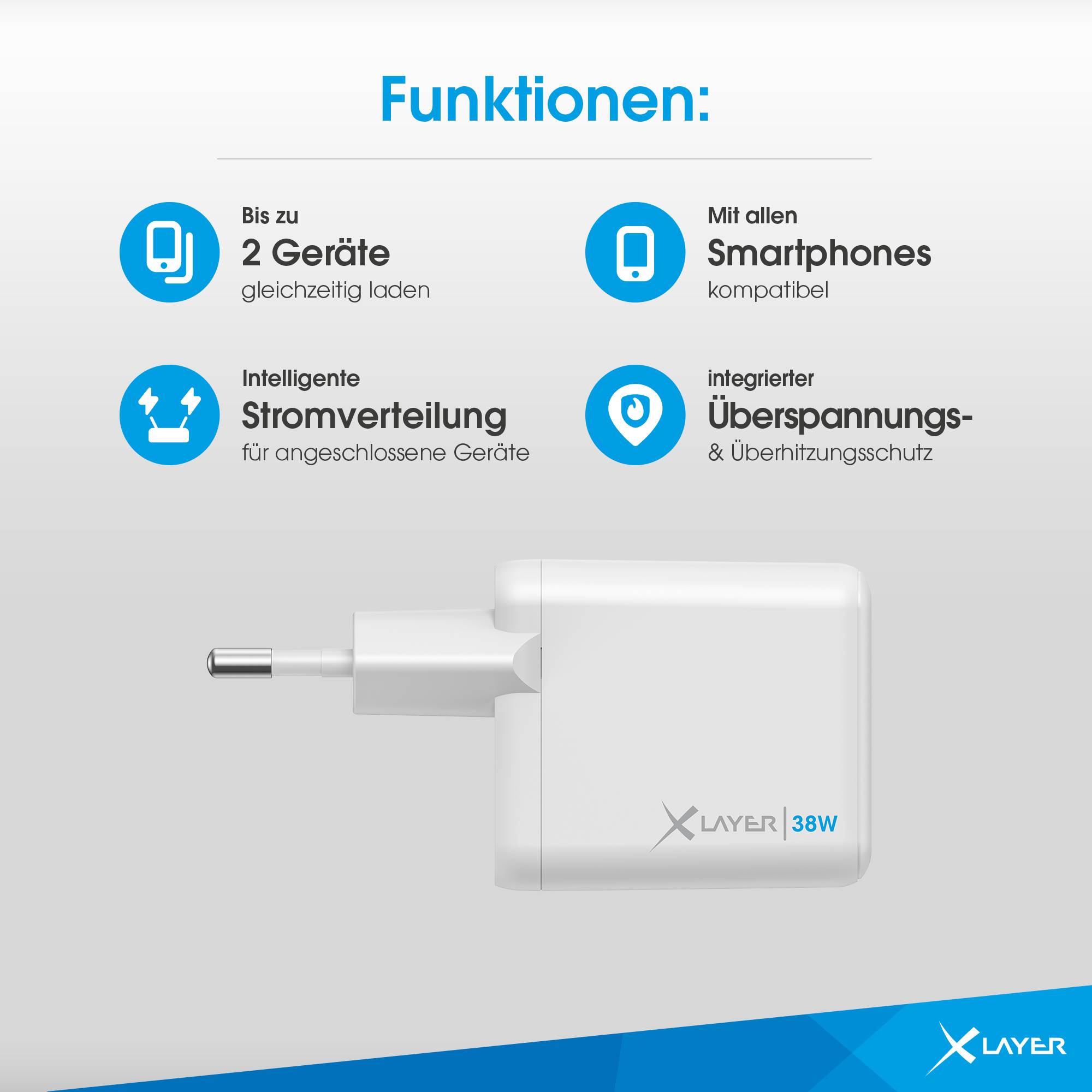 Ladegerät XLayer Powercharger 38W mit USB Typ C & USB Typ A weiß-5