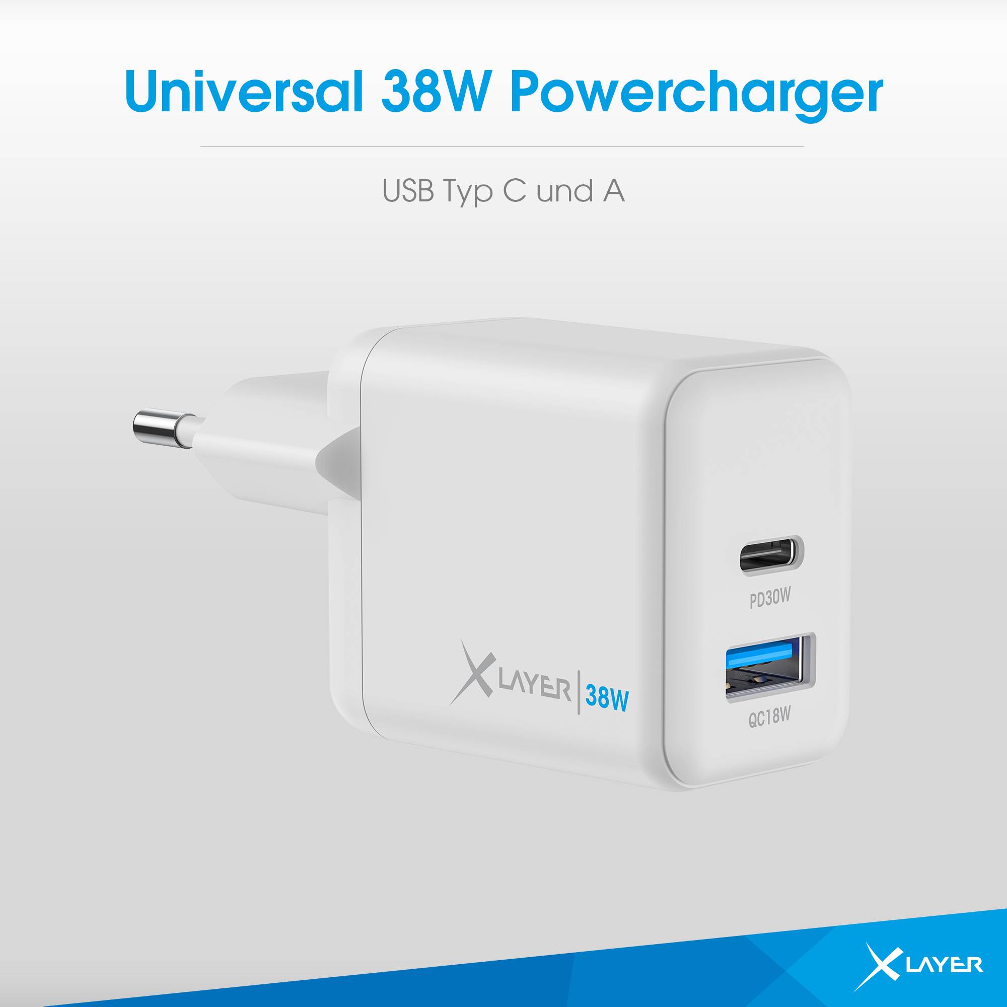 Ladegerät XLayer Powercharger 38W mit USB Typ C & USB Typ A weiß-1
