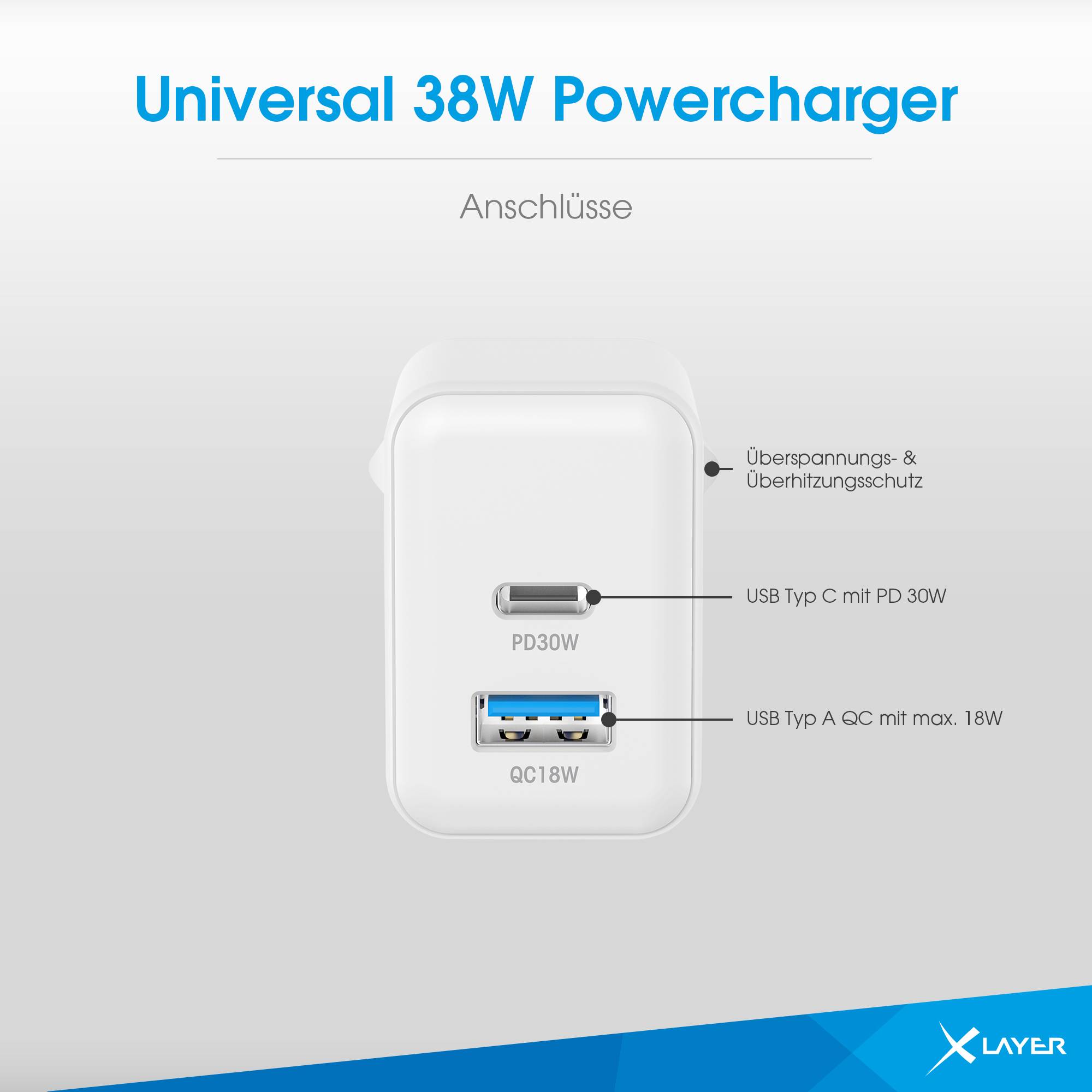 Ladegerät XLayer Powercharger 38W mit USB Typ C & USB Typ A weiß-2
