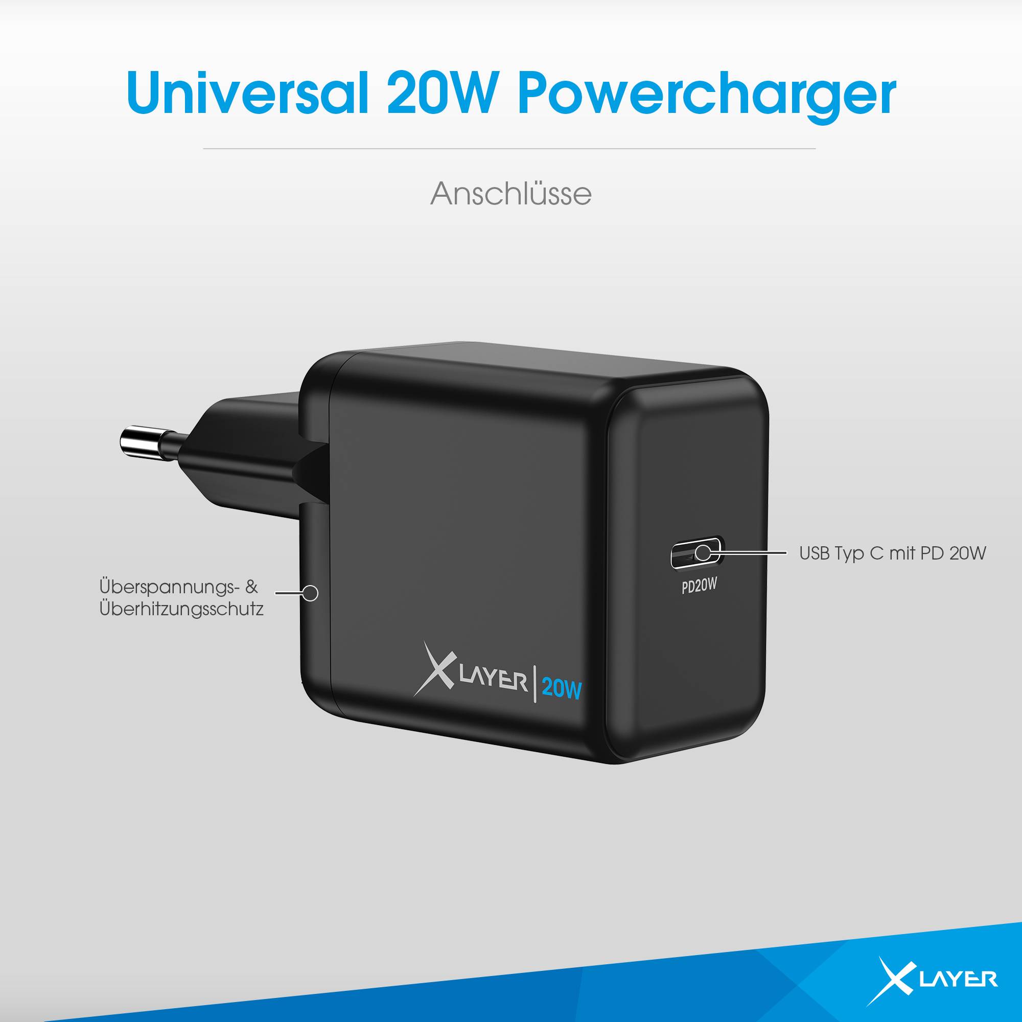 Ladegerät XLayer Powercharger 20W mit USB Typ C schwarz-2