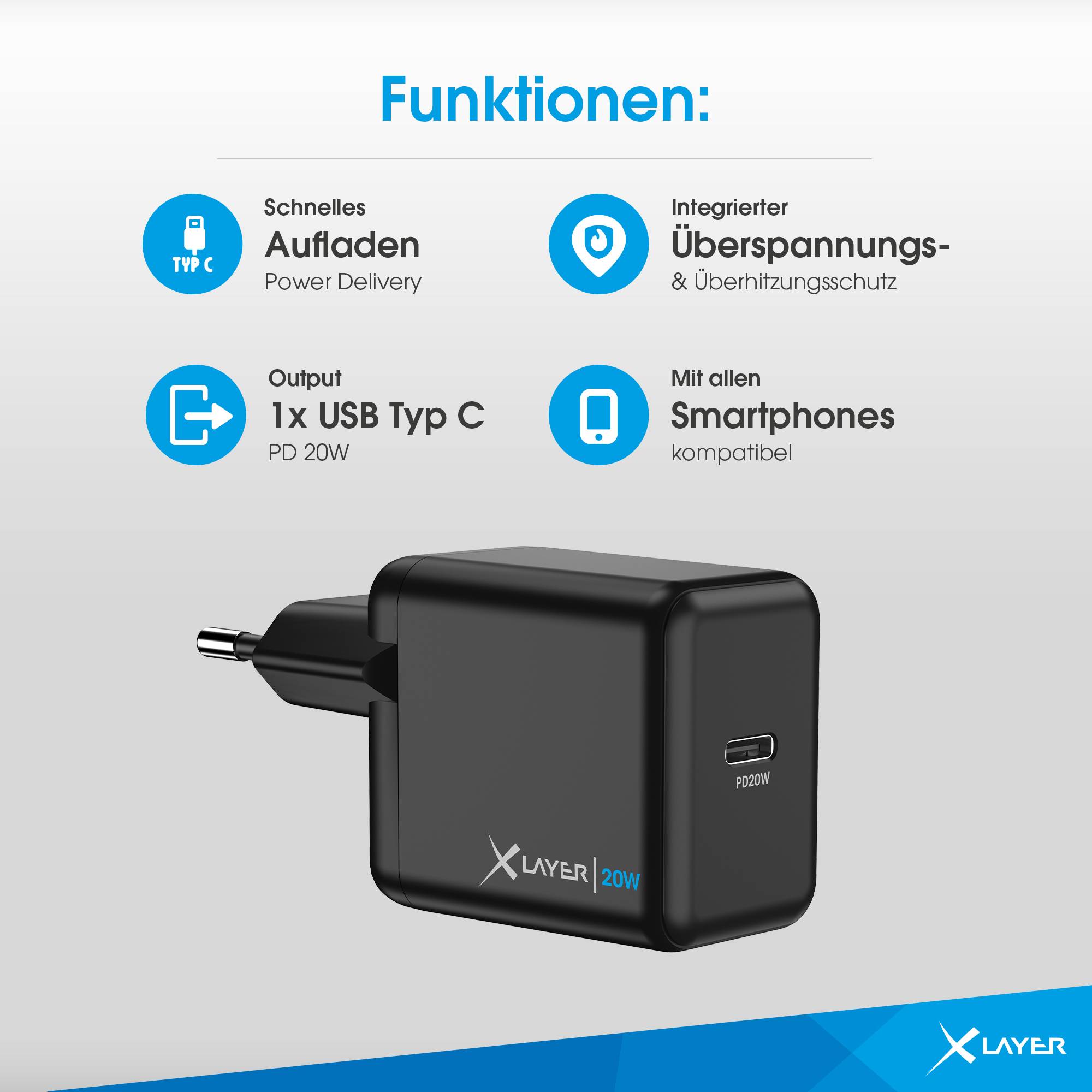 Ladegerät XLayer Powercharger 20W mit USB Typ C schwarz-3