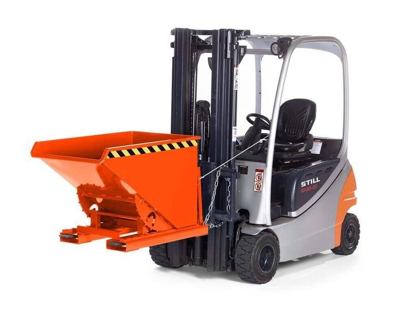 Kippbehälter aus Stahl, mit Abrollmechanik, 1700 Liter Volumen, orange-1