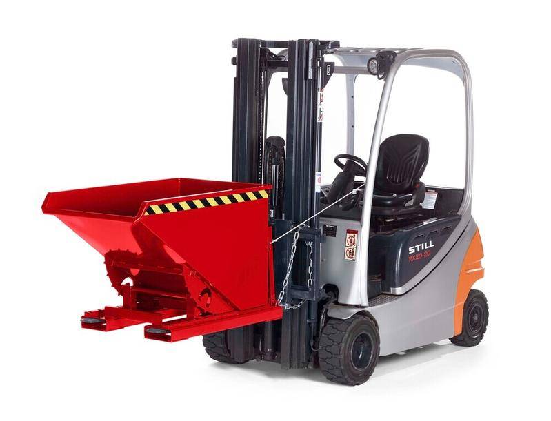 Kippbehälter aus Stahl, mit Abrollmechanik, 2100 Liter Volumen, rot-1