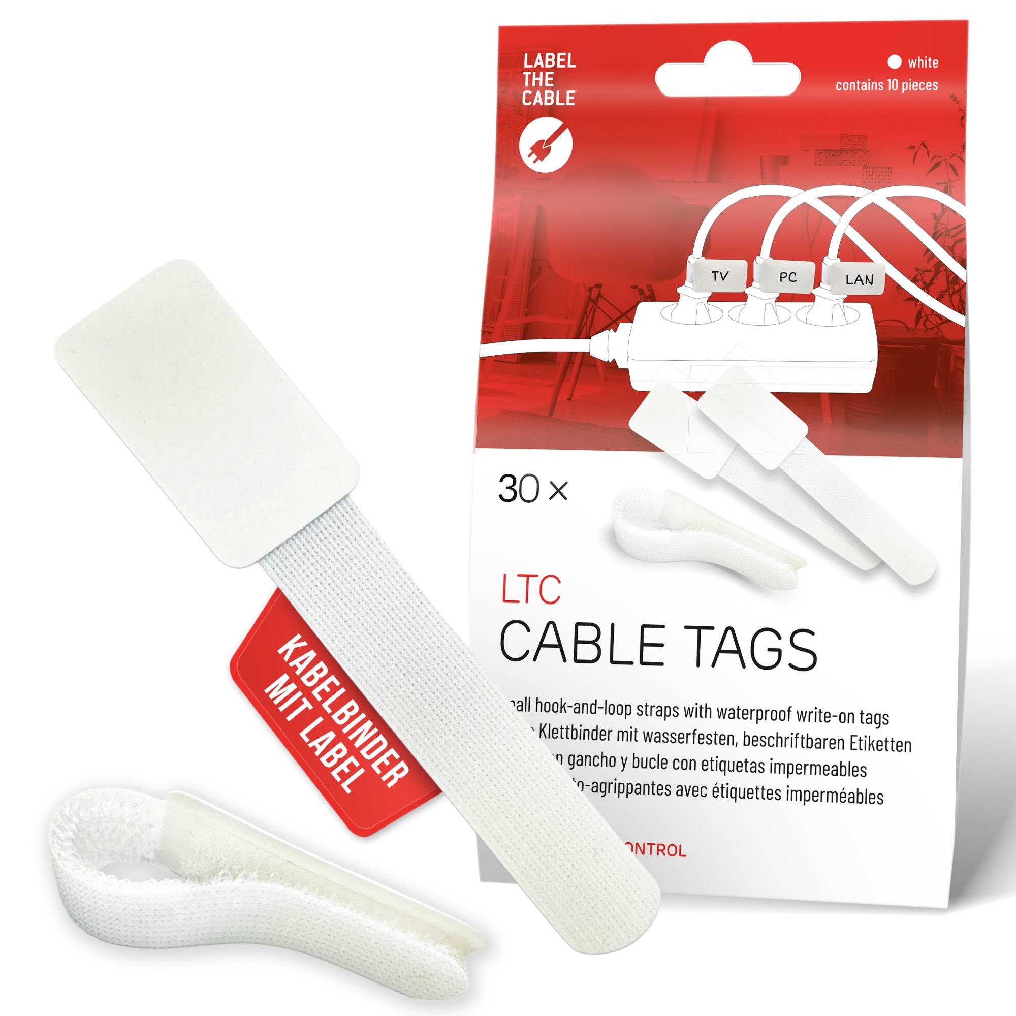 LABEL-THE-CABLE - LTC Klettkabelbinderlabel Set wiederverwendbar weiß 30er-0