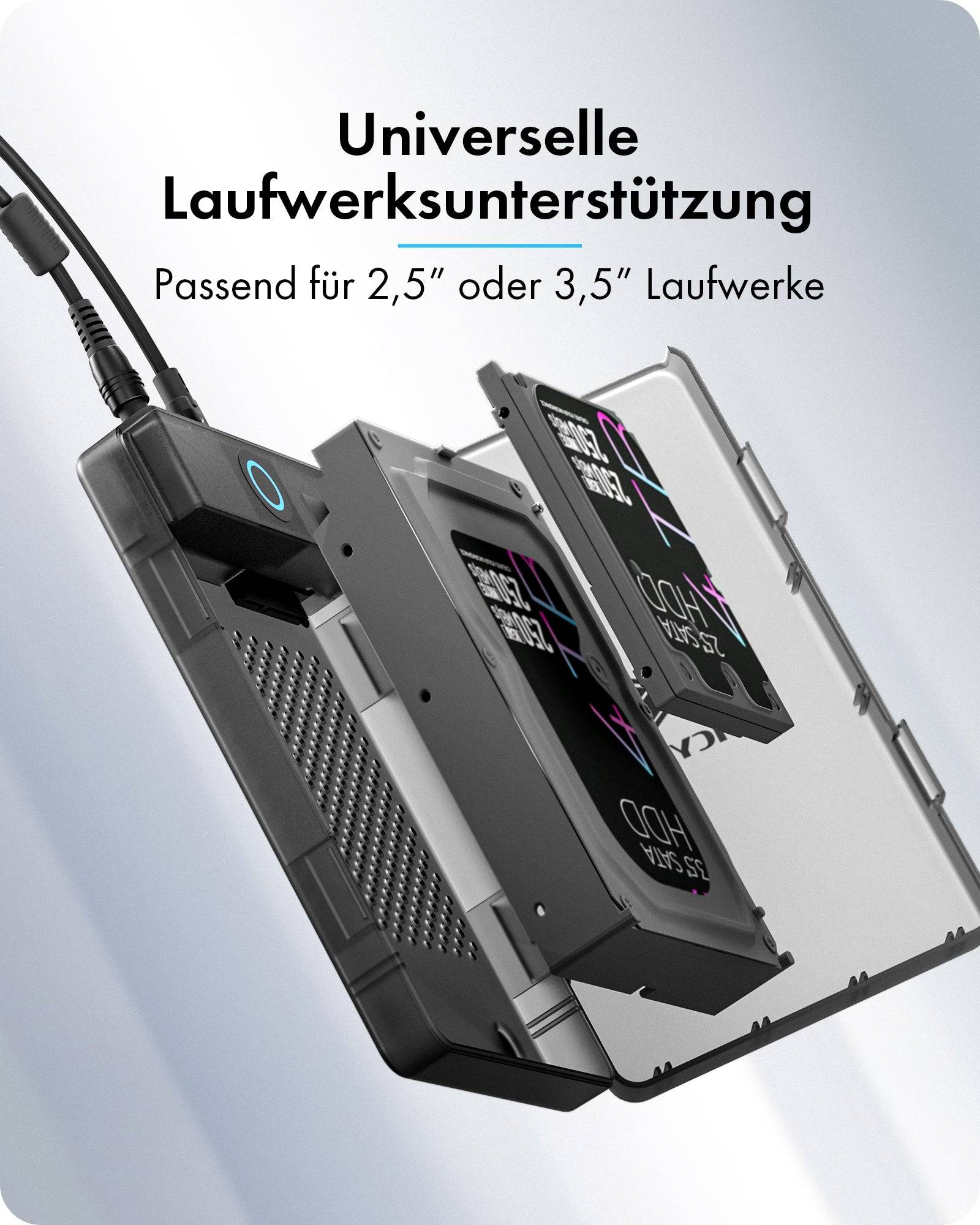 ICY BOX Spade Base 388 Festplattengehäuse für 2,5"/3,5" SATA SSD/HDD, HDD / SSD-Gehäuse, 2.5/3.5", SATA, Serial ATA II,-1