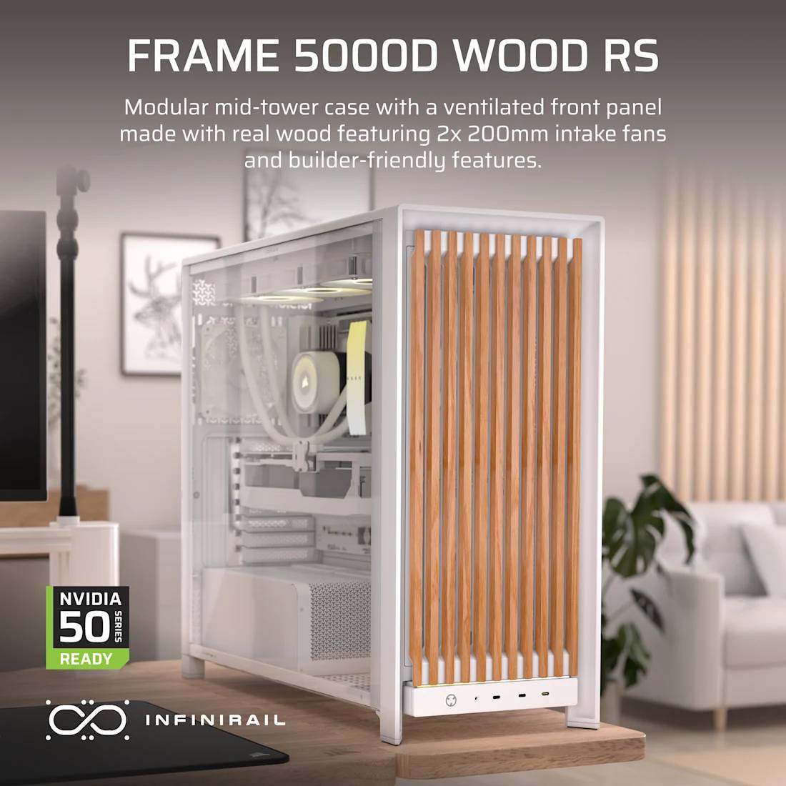 Corsair FRAME 5000D WOOD RS, Midi Tower, PC, Walnuss, Weiß, ATX, EATX, micro ATX, Mini-ITX, Kunststoff, Stahl, Gehärtete-3