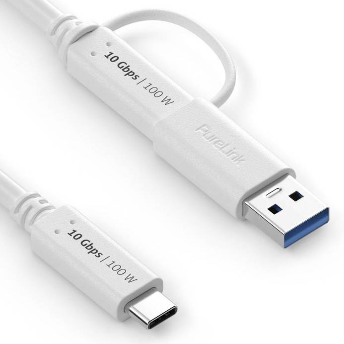 Premium USB 3.2 Gen2x1 USB-C Kabel mit USB-A Anschluss - 10Gbps, 100W, 4K60 - 1.00m, weiß-1