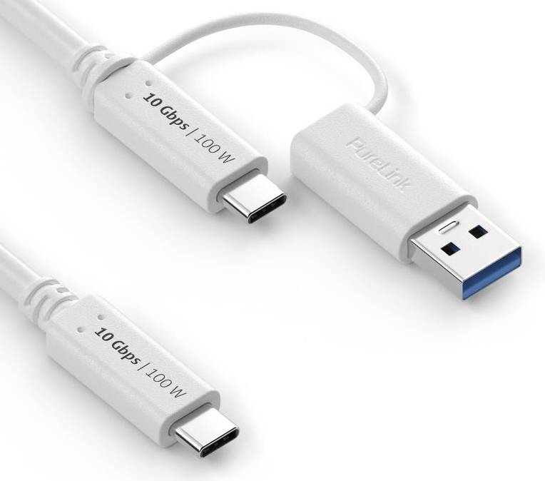 Premium USB 3.2 Gen2x1 USB-C Kabel mit USB-A Anschluss - 10Gbps, 100W, 4K60 - 1.00m, weiß-2