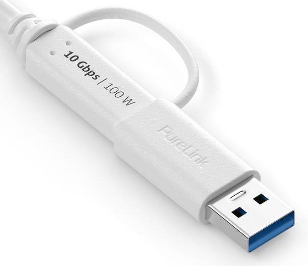 Premium USB 3.2 Gen2x1 USB-C Kabel mit USB-A Anschluss - 10Gbps, 100W, 4K60 - 1.00m, weiß-3