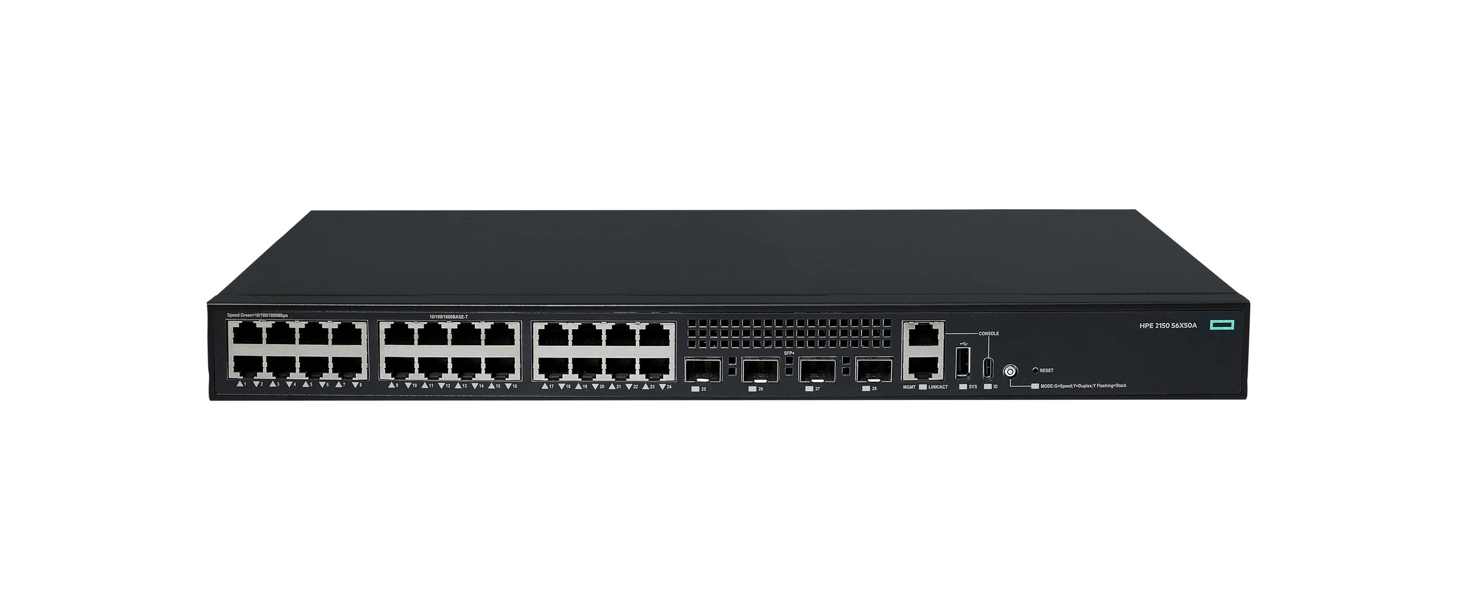 HPE Networking Comware 2150 24p 10M/100M/1G 4p SFP+ 1G/10G - Switch - L3 - managed - 24 x 10/100/1000Base-T + 4 x 1 Giga-4