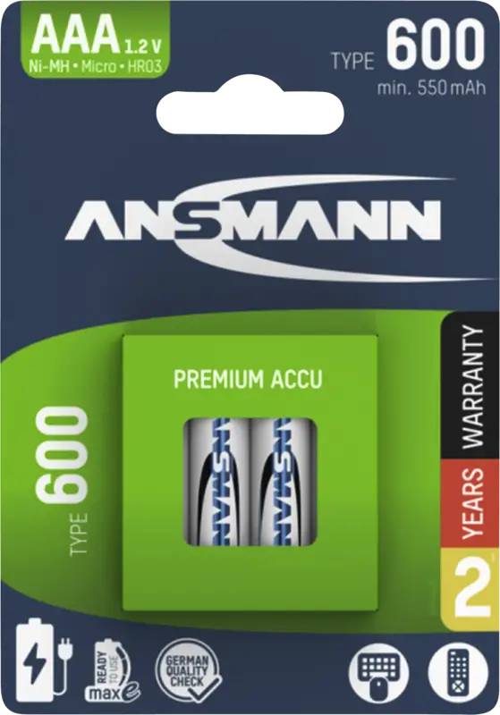Ansmann 1311-0022, Wiederaufladbarer Akku, AAA, Nickel-Metallhydrid (NiMH), 1,2 V, 4 Stück(e), 550 mAh-1