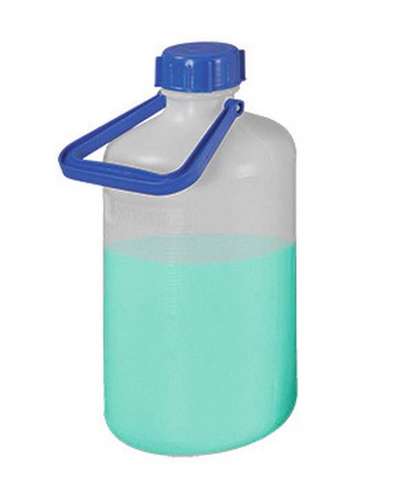 Weithalsflaschen aus PE-HD, mit einem Tragebügel und Schraubverschluss, 5 Liter