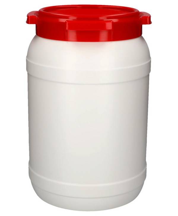 Weithalsfass WH 20, aus Polyethylen (PE), 20 Liter Volumen, weiß/rot