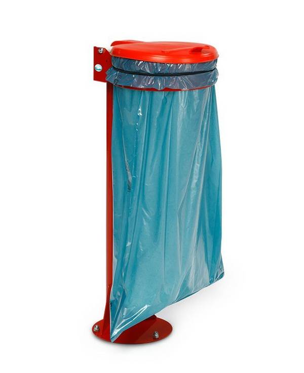 Abfallsackhalter aus Stahl, Standgerät, Gummiband zur Sackbefestigung, Kunststoffdeckel, rot