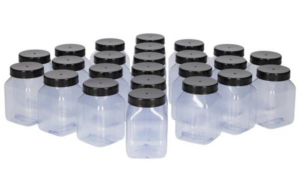 Weithalsflaschen aus PVC, eckig, natur-transparent, 200 ml, 24 Stück
