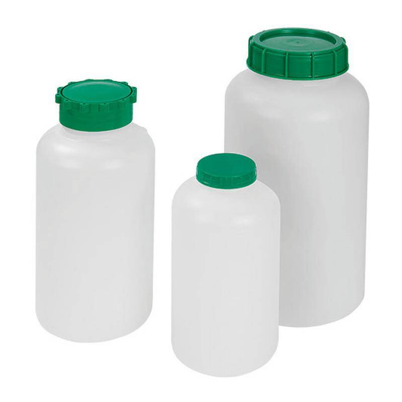 Weithalsflasche aus HDPE, mit Alveolit-Dicht., grüne Schraubkappe, plombierbar, 1500 ml, VE = 6 St.-0