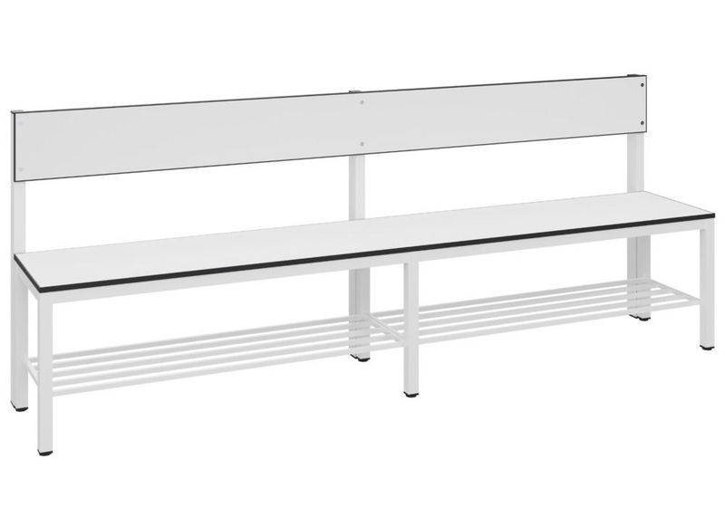Umkleidebank Basic, mit Rückenlehne, Sitzfläche verkehrsweiß, B 1960 mm, mit Schuhrost-0