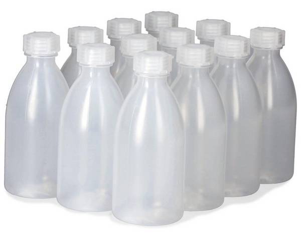 Enghalsflaschen aus LDPE, mit Schraubverschluss, 250 ml, 12 Stück