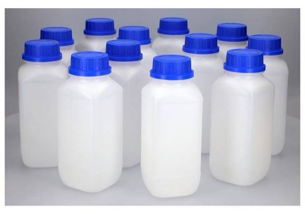 Weithalsflaschen aus HDPE, eckig, natur-transparent, 1000 ml, mit UN-Zulassung, 12 Stück