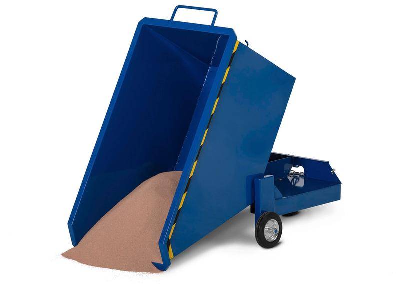 Kippwagen aus Stahl, mit Rollen, 800 Liter Volumen, blau-1
