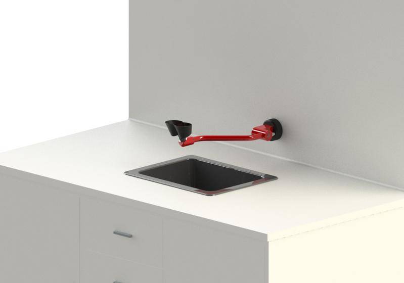 Augendusche mit 2 Brauseköpfen, vertikal schwenkbar, Wandmontage Durchführung, DVGW-3