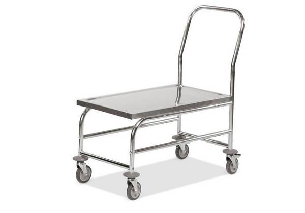 Kongamek Edelstahl- Plattformwagen rostfrei mit Schiebegriff und Bremse 760x440mm Ladefläche Gummibereifung