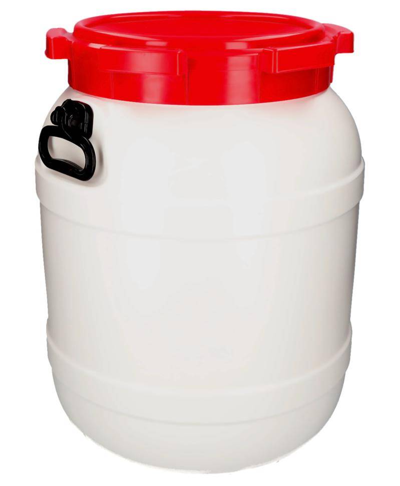 Weithalsfass WH 55, aus Polyethylen (PE), 55 Liter Volumen, weiß/rot-1
