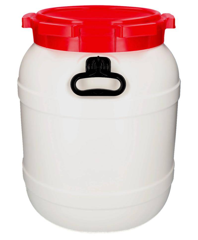 Weithalsfass WH 55, aus Polyethylen (PE), 55 Liter Volumen, weiß/rot-2