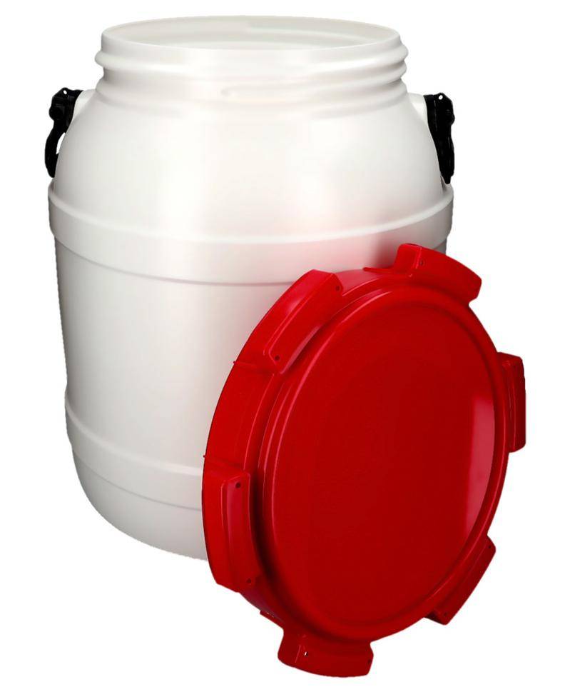 Weithalsfass WH 55, aus Polyethylen (PE), 55 Liter Volumen, weiß/rot-3