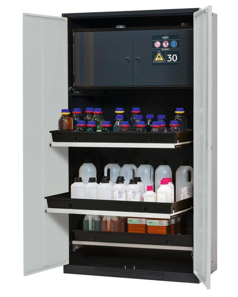 asecos Chemikalienschrank Systema-Plus-T, anthrazit, grau, Sicherheitsbox, Tablarauszüge, Typ CS-30-0