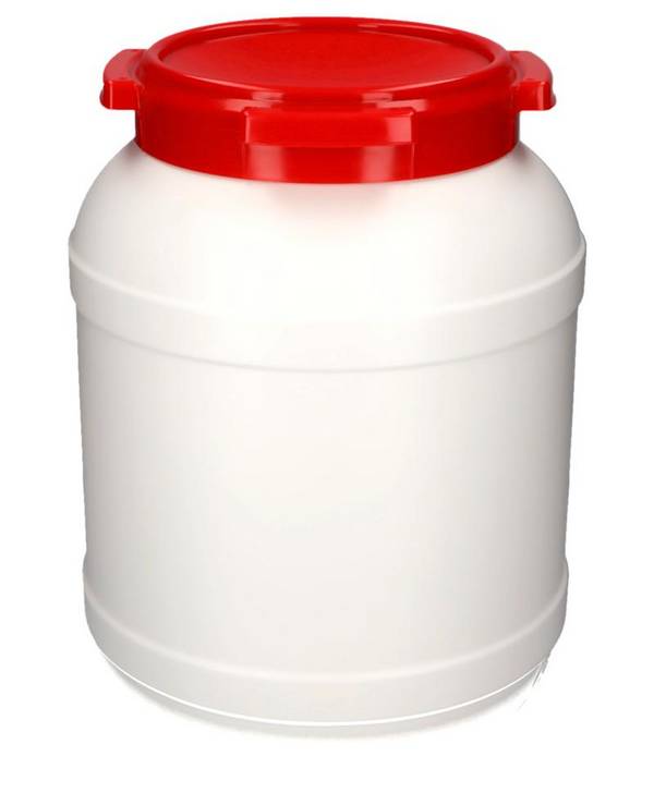 Weithalsfass WH 26, aus Polyethylen (PE), 26 Liter Volumen, weiß/rot