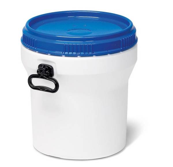 Weithalsfass, aus Kunststoff, 30 l, weiß / blau, nestbar, mit UN-Zulassung, mit Deckel