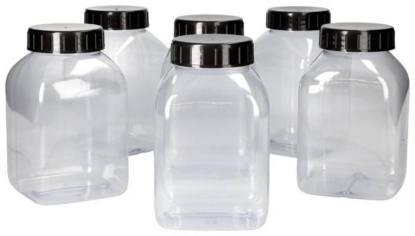 Weithalsflaschen aus PVC, eckig, natur-transparent, 2000 ml, 6 Stück
