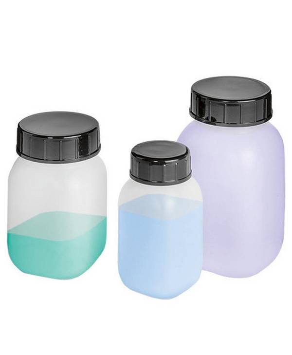 Weithalsflaschen aus HDPE, eckig, natur-transparent, 100 ml, 30 Stück