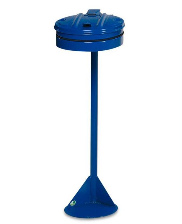 Abfallsackhalter aus Stahl, Standgerät, Gummiband zur Sackbefestigung, Stahldeckel, blau
